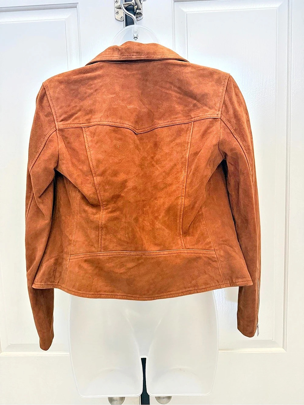 AllSaints Brown Suede Vela Leather Moto Jacket Size 4 - Picture 3 of 5